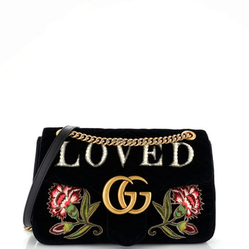GUCCI GG Marmont Flap Bag Embroidered MatelaESe Velvet Medium