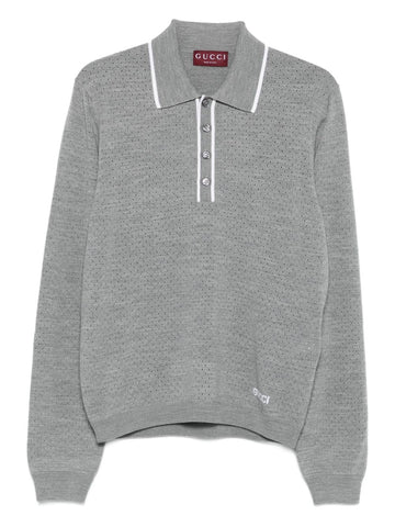 Gucci Men Wool Long-Sleeves Polo Shirt