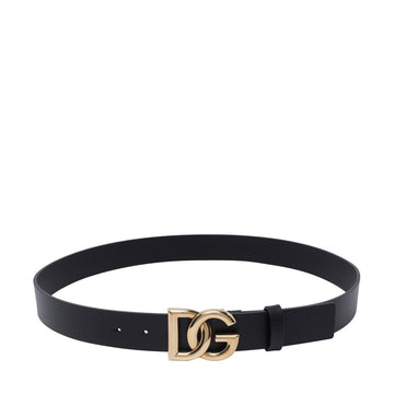 Dolce&Gabbana Men Lux Leather Belt With Crossed Dg Logo Buckle