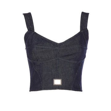Dolce&Gabbana Women Plaque Logo Denim Corset Top