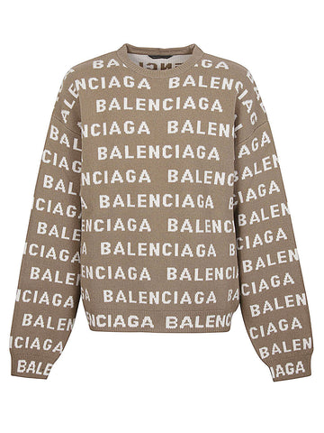 Balenciaga Men Allover Logo Crewneck Sweater
